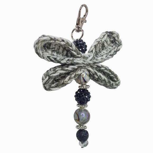 Crochet Dragonfly Bag Charm Hand Crafted Blingy Beaded Purse Keychain Black NEW - Picture 7 of 11